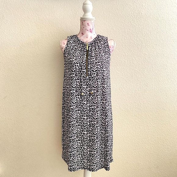 Michael Kors sz:M Black White Leopard Animal Print Sleeveless Zip Dress - Picture 8 of 11